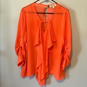 Jennifer Lopez Women's Peach Sheer Ruffle Blouse